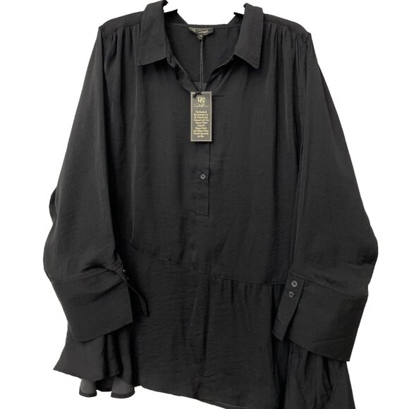 DG2 Diane Gilman Tunic Shirt Women 2XL Black Asymmetrical Hem Long Sleeve NWT - Picture 2 of 11